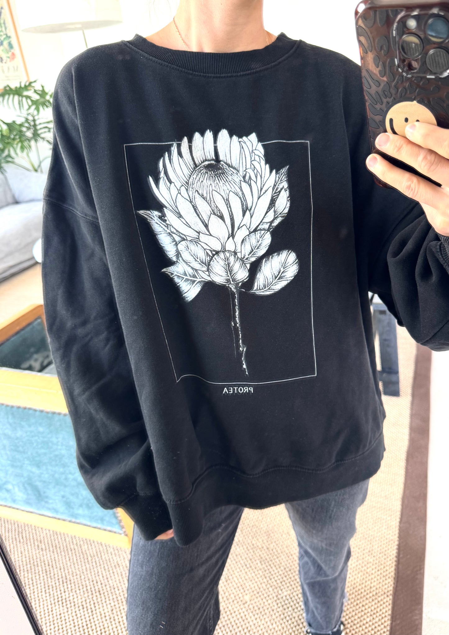Poleron Protea negro Oversize